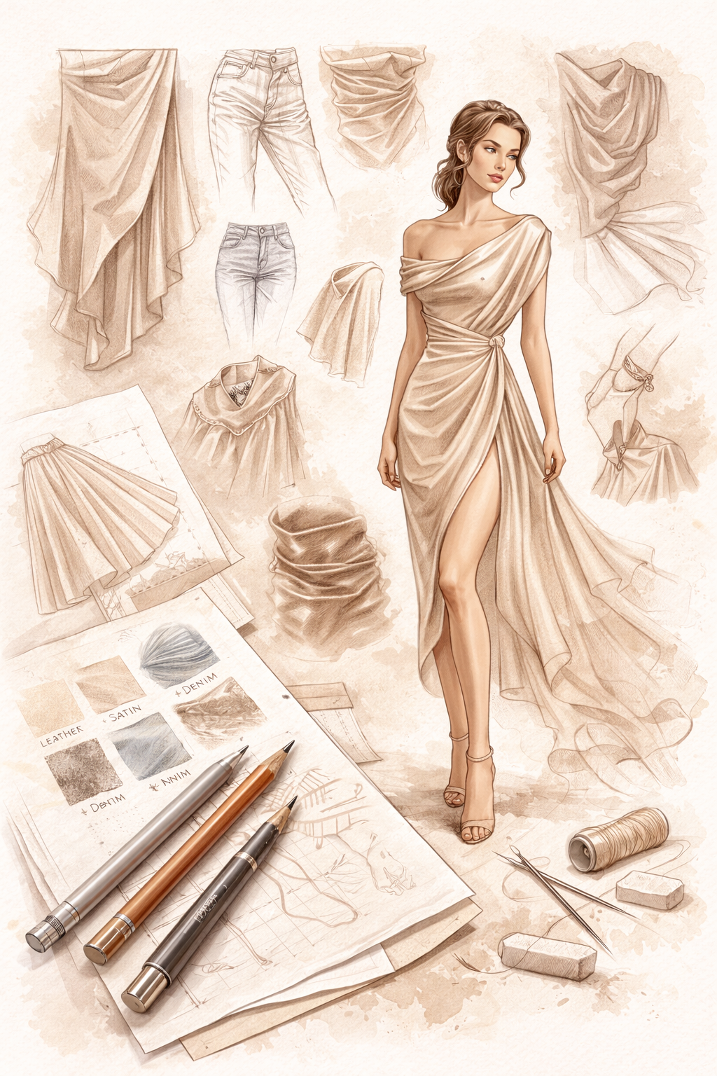 CLOTHING & FABRIC IN PENCIL